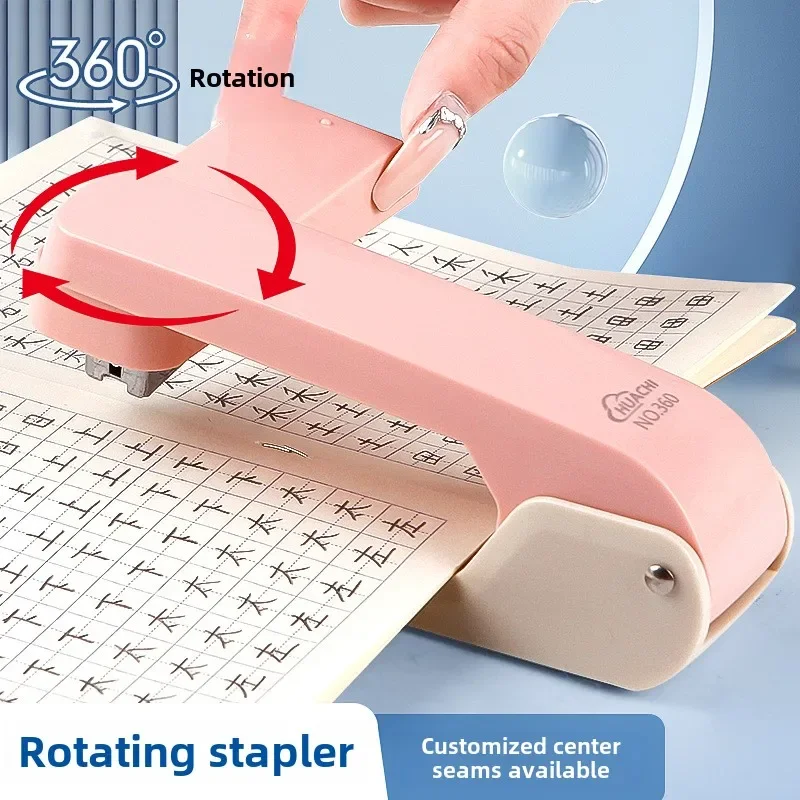 Large 360 Degree Rotatable Stapler for Students Home Office Use Stapling Machine Strong Clutch Large Capacity Staple Extractor