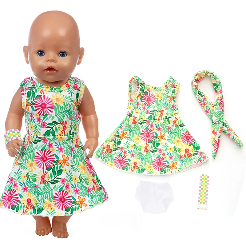 43cm baby doll flower dress hand bands wrist underwear 18 inch american generation girl doll dress four in one set