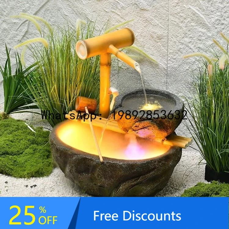 CZ Bamboo Balcony Indoor Staircase Landscape Rockery Circulating Water Living Room Entryway Floor Water Flowing Ornament