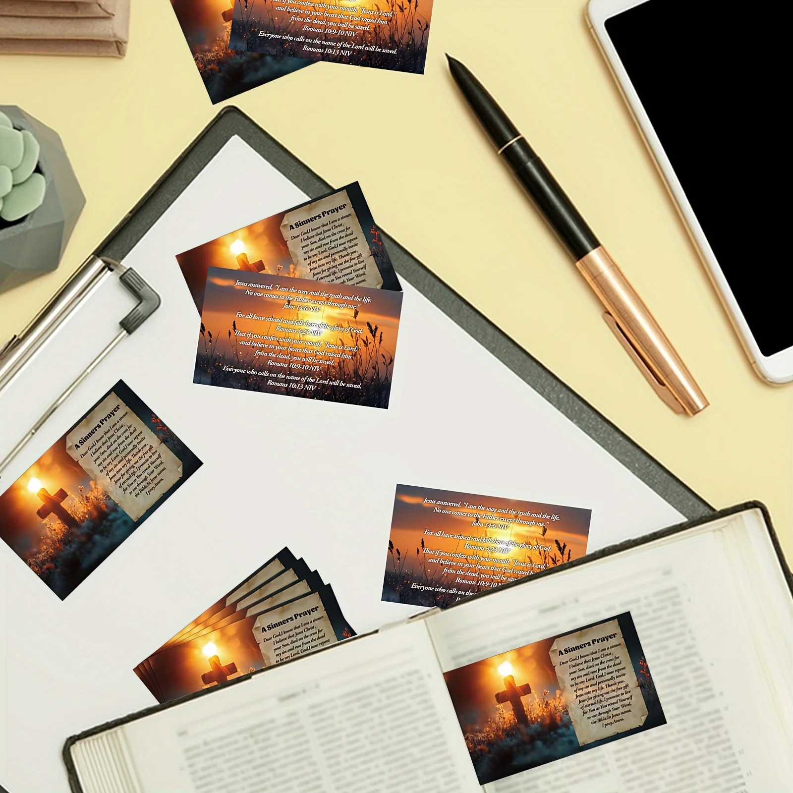 100 Pcs Bulk Plan of Salvation Cards Prayer Cards Gospel Tract Cards Pocket Holy Postcards Inspirational Bible Verses Wallet Pla