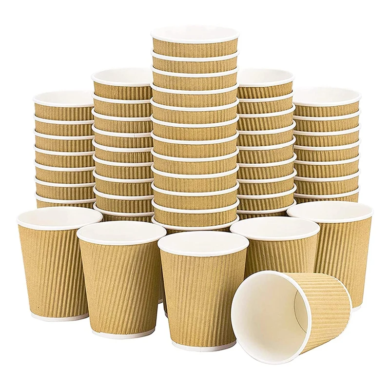 

HOT SALE 100Pcs 8Oz Kraft Brown Triple Walled Ripple Disposable Cups, Coffee Cups For Tea & Coffee, Paper Cups