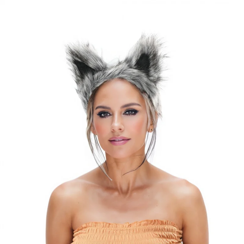 

Gothic Wolf Faux Headband, Luxury Plush Party Hair Accessory for Halloween, Christmas, Evening Ball & Daily Wear