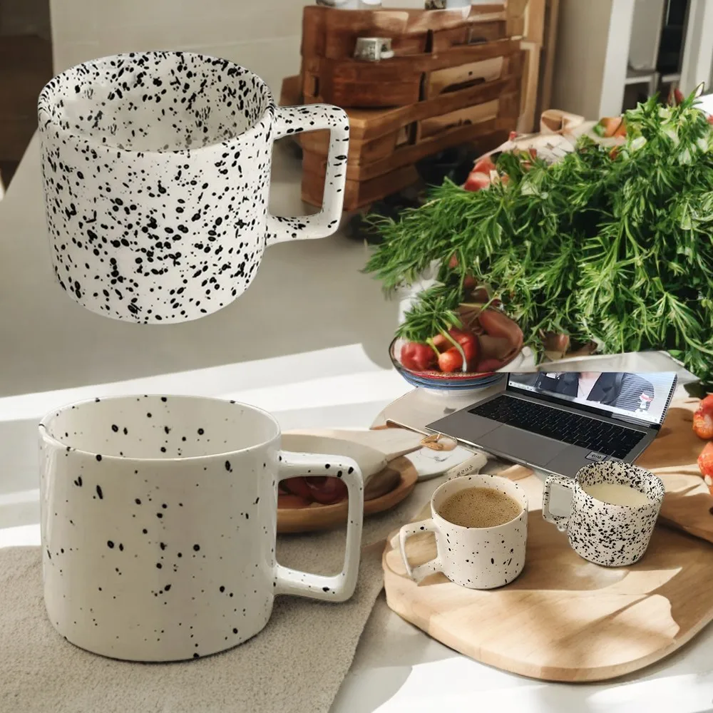 Unique Retro Ceramic Coffee Mug with Splash Ink Design - Wave and Dot Pattern - Perfect for Coffee, Milk, Tea - Ideal for Couple