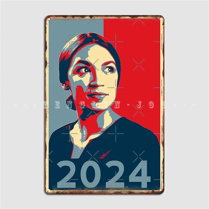 Aoc For President 2024 Alexandria Ocasio-Cortez Metal Sign Plaques Wall Mural Living Room Custom Tin Sign Poster