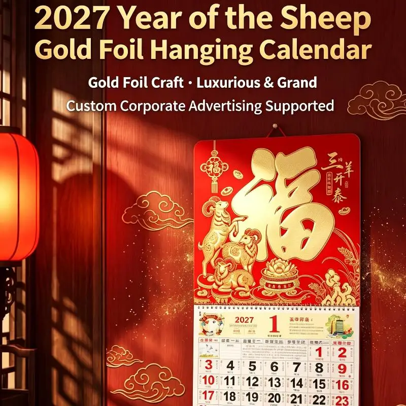 2027 Year of the Goat Chinese Lunar Wall Calendar Tearable Clear Print Lucky Patterns for Family Daily Planning New Year Giftin