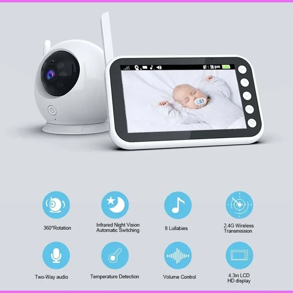 

Baby Monitor ABM100 4.3Inch Wireless Video Color Camera Wo-way Audio Night Vision Security Surveillance Indoor Wifi Baby Monitor