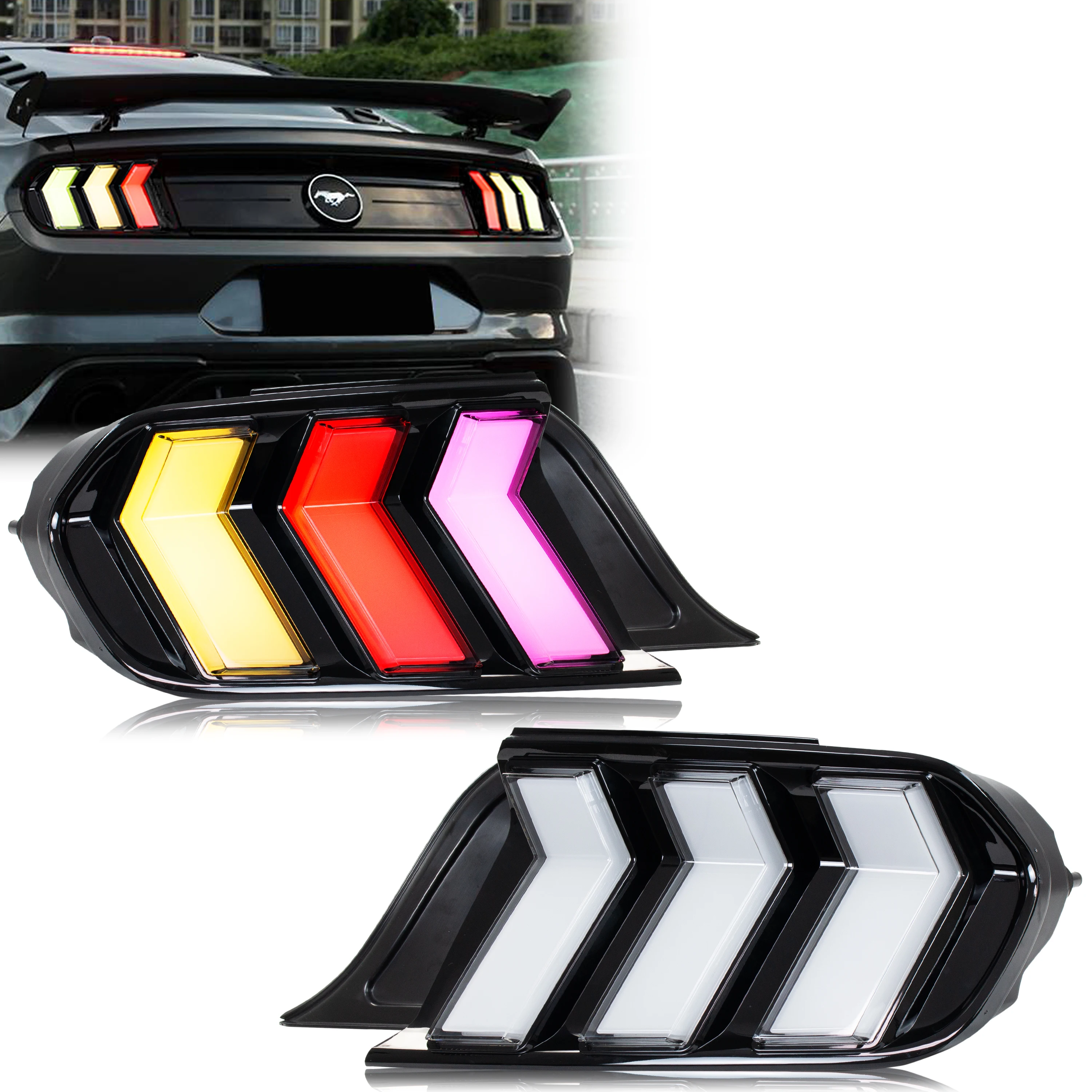 

Светодиодные задние фонари RGB для Ford Mustang S550 2015-2023, динамическая анимация, последовательные задние фонари указателя поворота