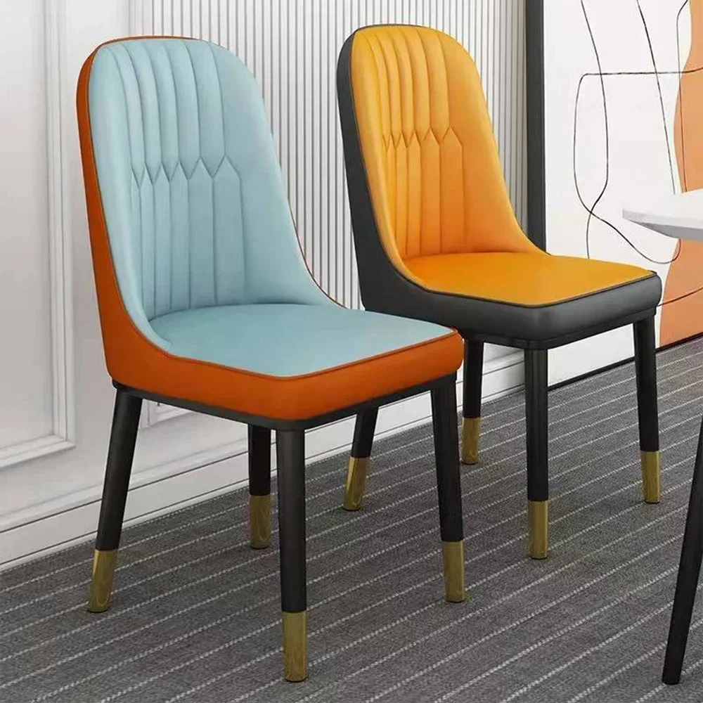 2PC Leather Dining Chair Metal Frame Modern Simple Sponge Backrest Chair Home Nordic Leather Dining Room Chairs