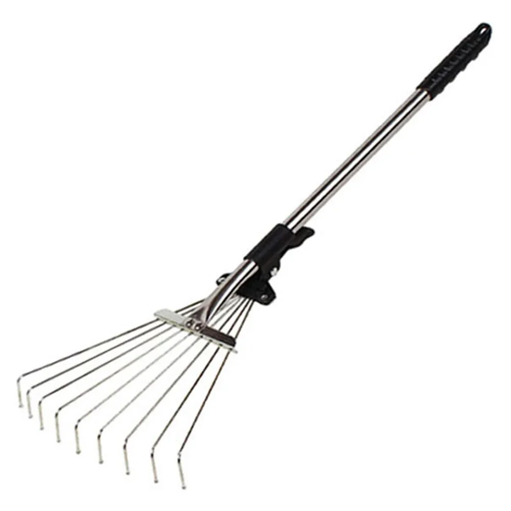 

Small Garden Rake Quick Sweep Adjustable Aluminum Alloy Multi Toothed Comfortable To Grip Garden Leaf Rake for Lawn Terracotta