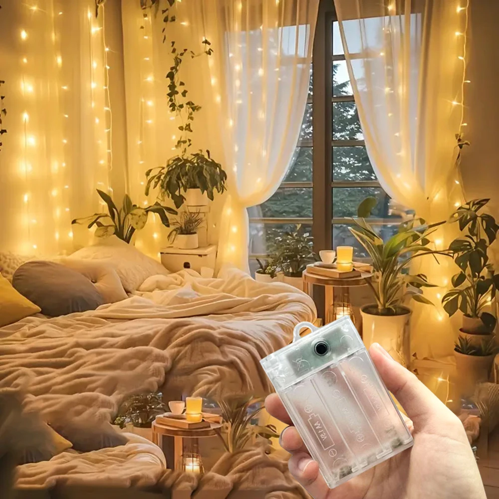 LED Curtain Fairy Light String Battery Power Outdoor Bedroom Decoration Ramadan Home Decoration 2026 Mother's Day Eid Mubarak