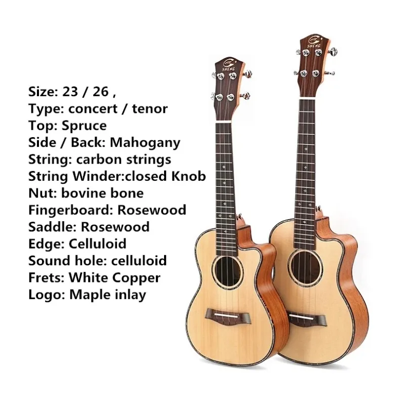 Ukulele Top Solid Soprano Concert Tenor 21 23 26 Inch Electric Guitar Ukelele Cutaway Spruce Mahogany Cedar 4 Strings Pick UP