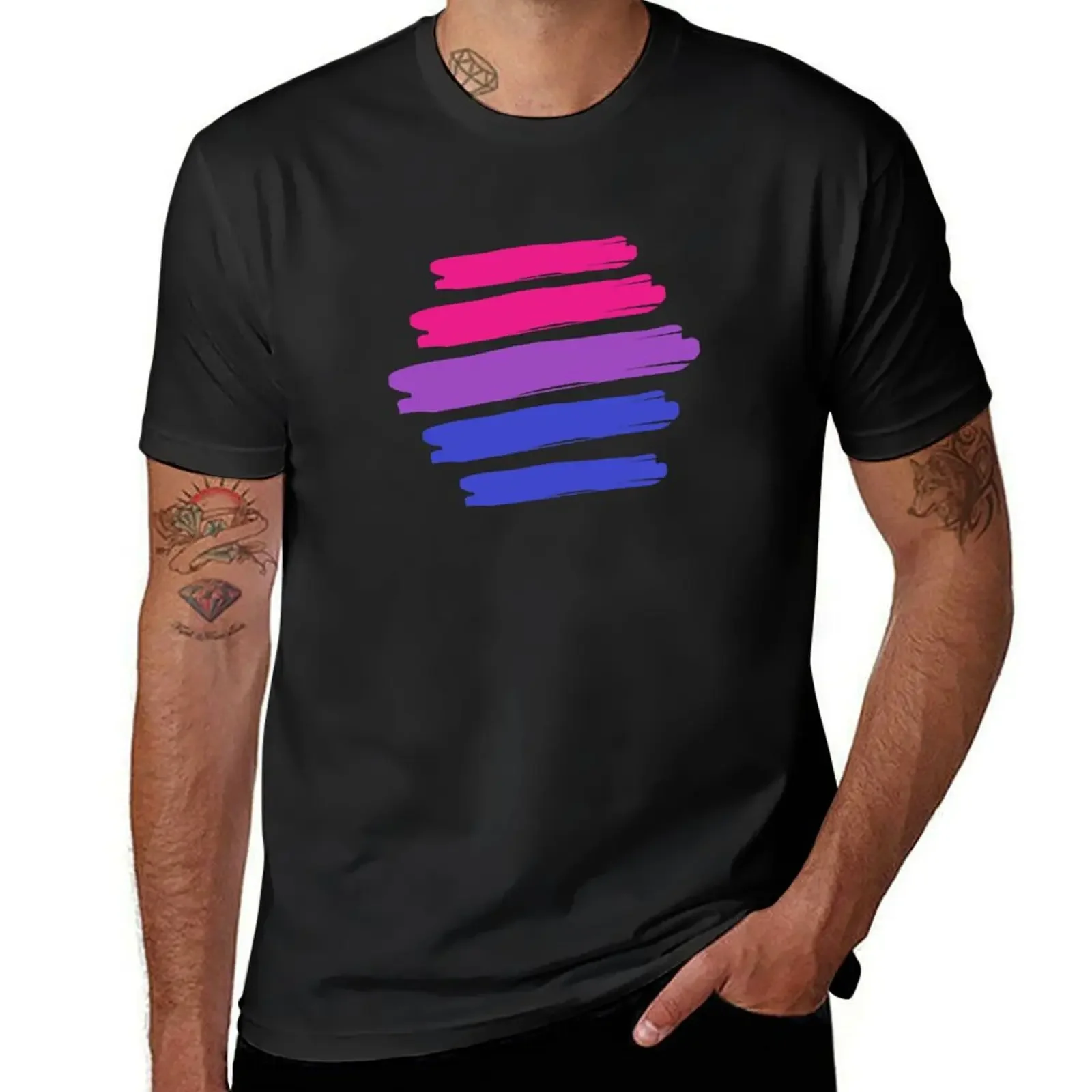 

LGBTQ+ Bisexual Artsy paint pride Flag T-Shirt valentines clothes blue archive blanks plus size men clothing