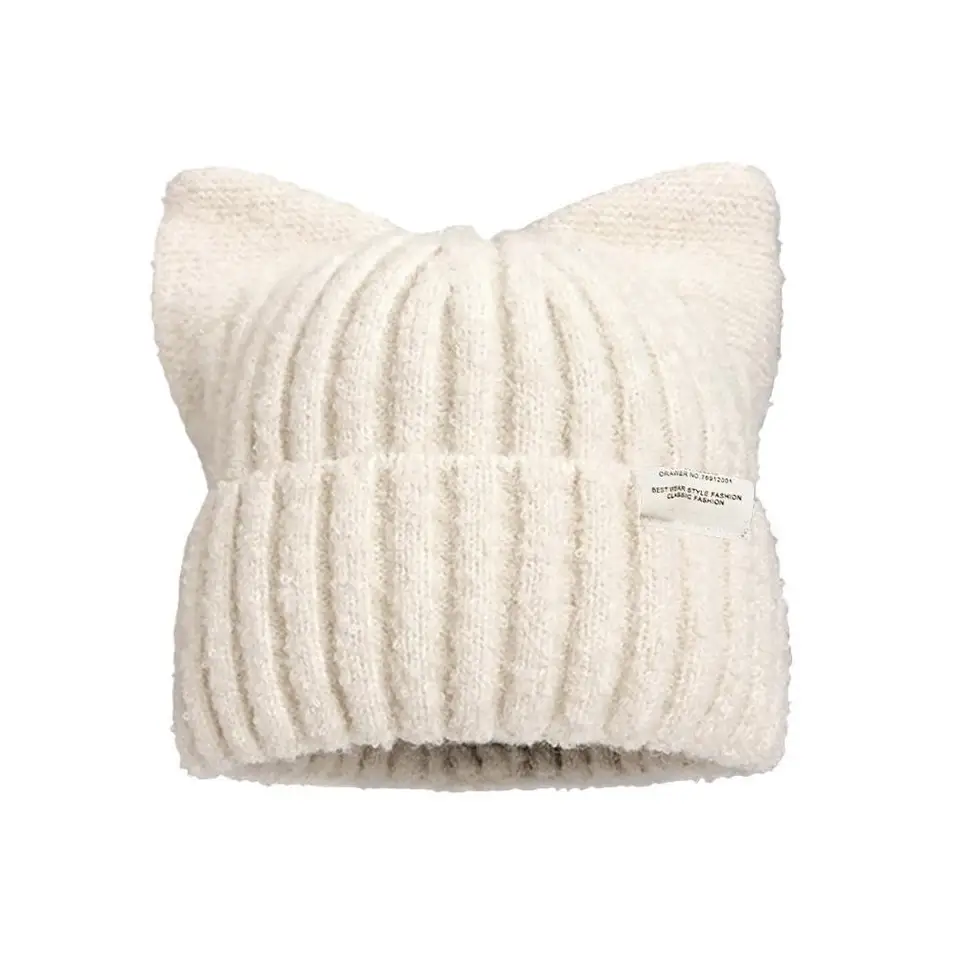 NEW Cute Cat Ears Beanies For Women Autumn And Winter Warm Ear Protection Sweet Versatile Pullover Knitted Hats