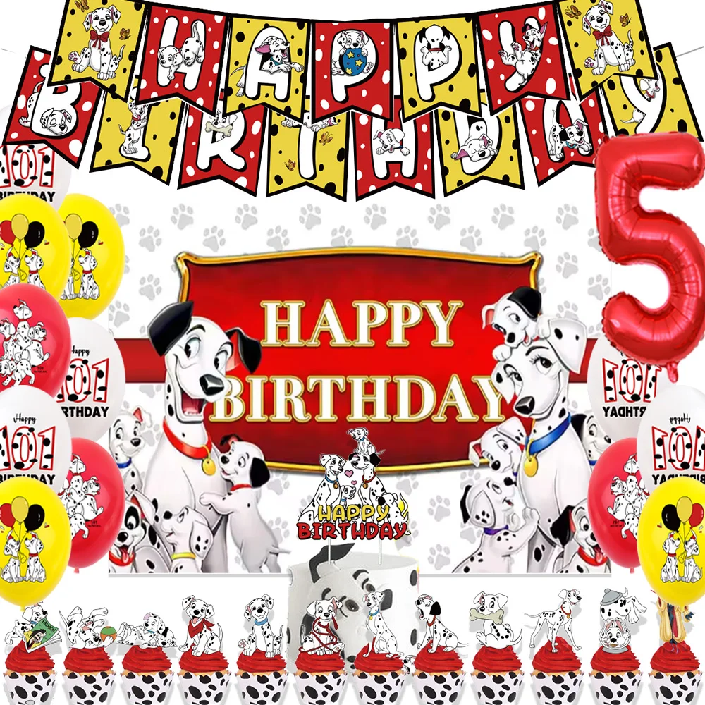 

Disney 101 Dalmatians Birthday Party Supplies Cartoon One Hundred and One Dog Balloon Backgrounds Cake Topper Banner Kids Gifts