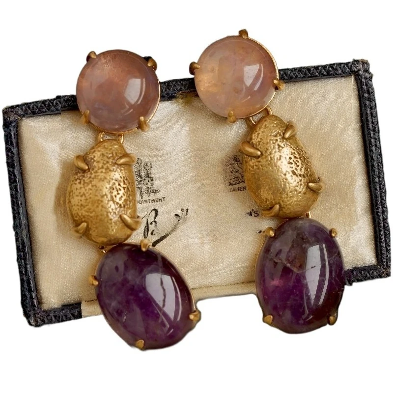 

Средневековые фиолетовые серьги в стиле ретро с натуральным камнем, легкие роскошные серьги, уникальные серьги высокого класса