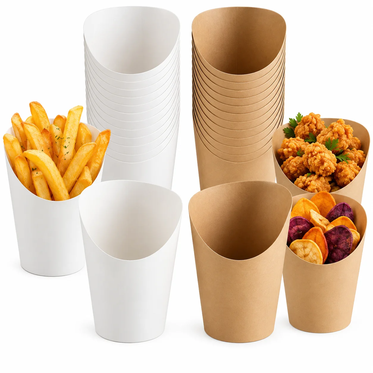 50/100PCS Paper Food Cups Disposable Snack Cups French Fry Cups Popcorn Cups Takeaway Containers for Party Restaurant Catering