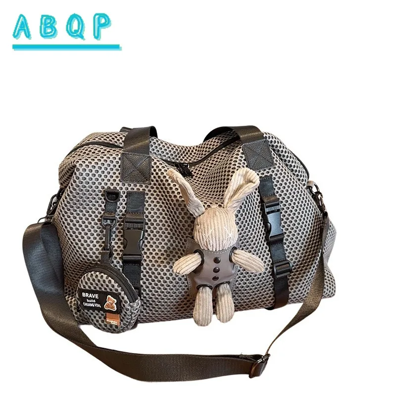 New Women's Travel Bag Mesh Large Capacity Fashionable Women's Shoulder Bag Mesh Short Trip Storage Luggage Bag High Quality