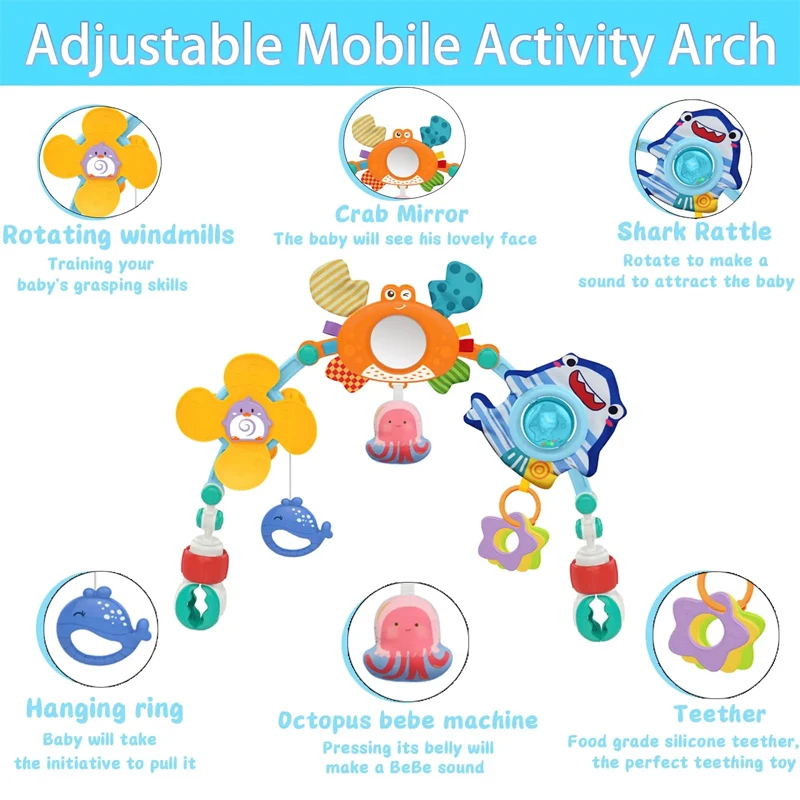 Baby Play Arch Stroller Game Musical Rattle Sensory Toys with Teether Crib Pram Car Seat Development Toy for Babies 0 6 12 Month