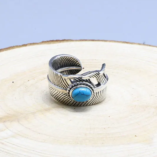 

S925 sterling silver retro ethnic style blue turquoise open ring domineering stylishmen joint ring adjustable