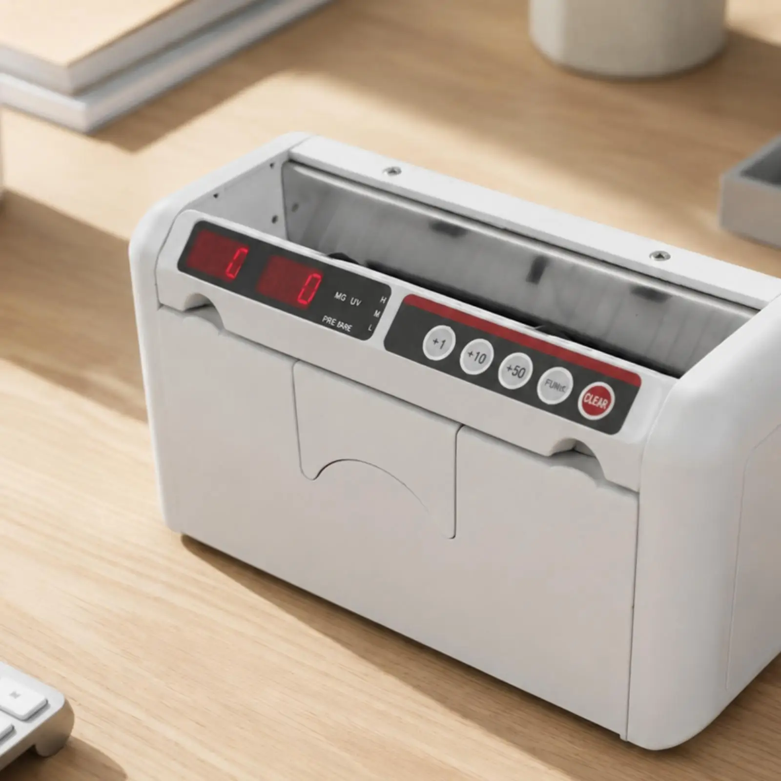 Lightweight Currency Tallying Device with Red Digital Display for Counterfeit Screening at Retail Counters