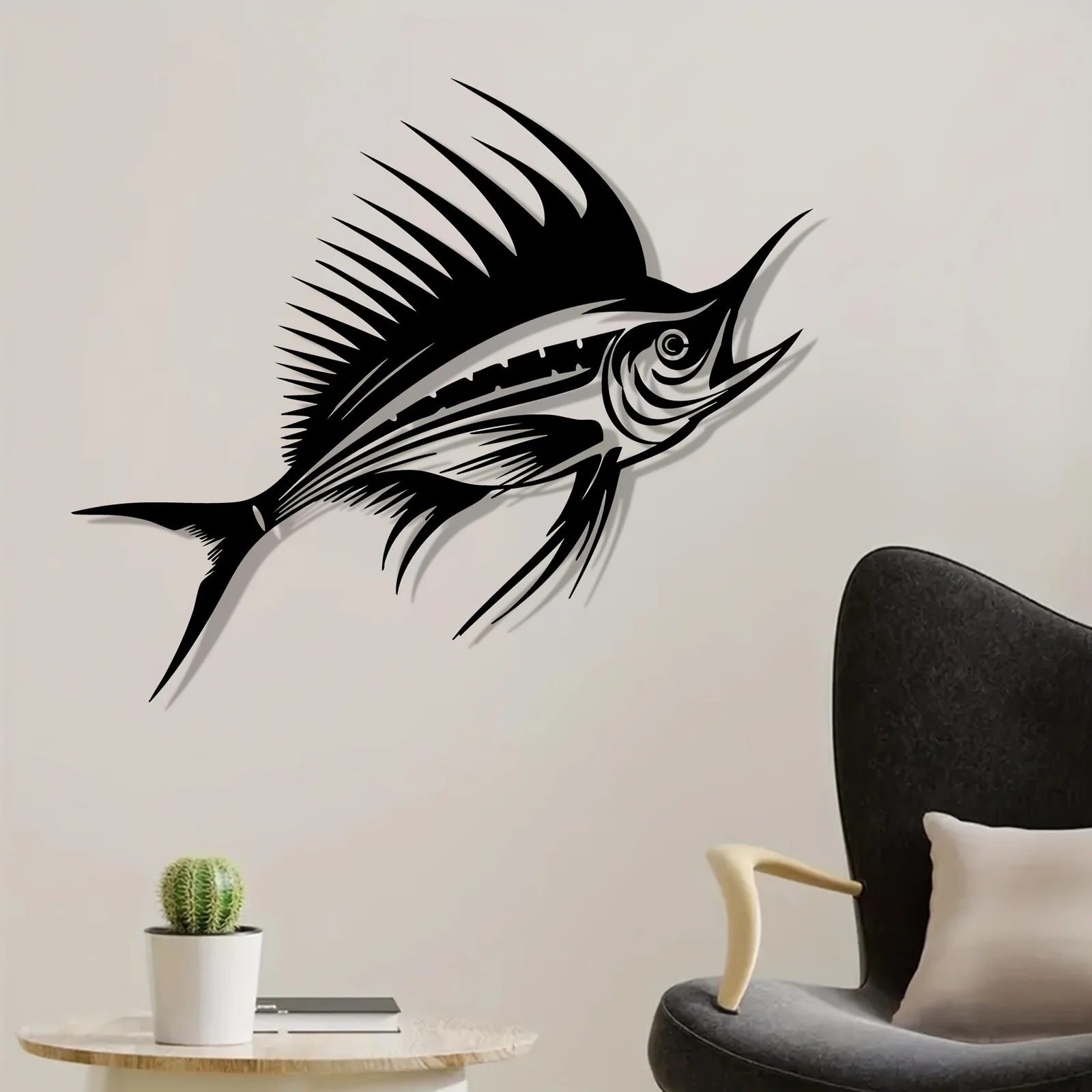 Swordfish Silhouette Metal Wall Art, Weather-Resistant Iron Mural, Gift for Summer Fishing & Coastal Holidays, Decor for Patio
