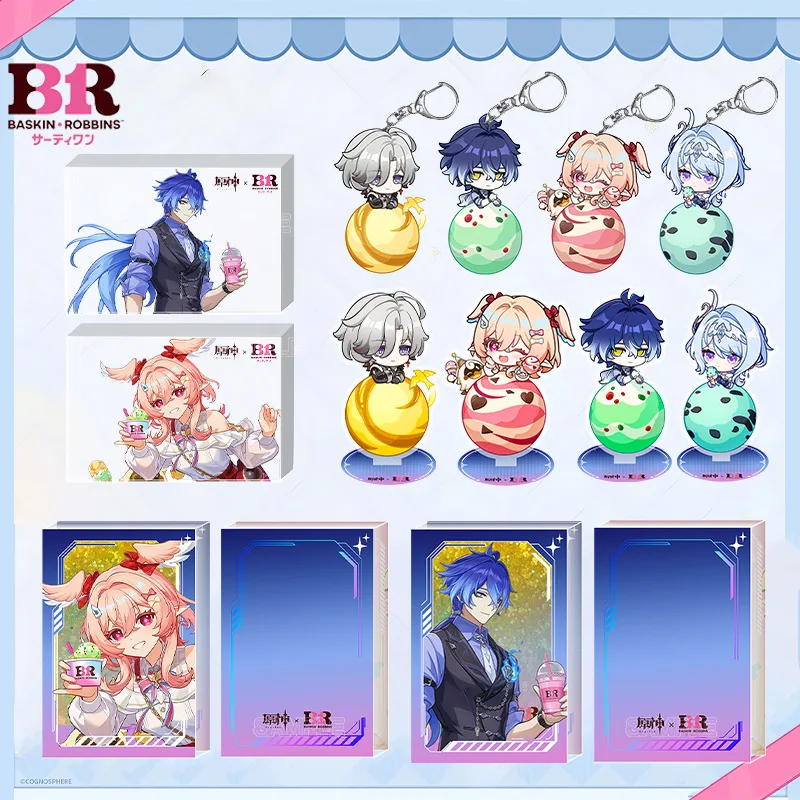 Genshin Imapct Linkage New Keychain BR Ice Cream Odette Linnea Flins Keyring Cute Cartoon Anime Game Bag Charm Friend Gift Stand