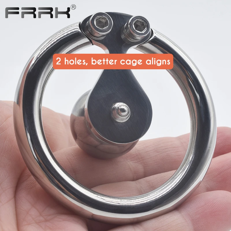 FRRK Flat Pad Convertible Inverted Male Chastity Cage with Metal Solid Ball Urethral Penis Plug Cock Rings Orgasm Denial Sex Toy