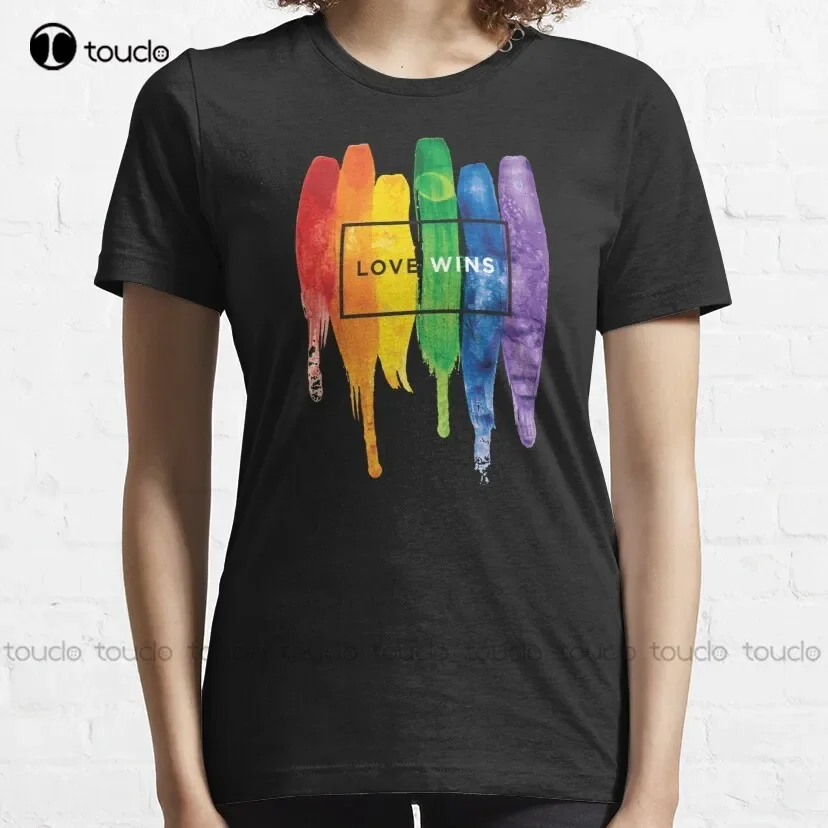 Watercolor Lgbt Love Wins Rainbow Paint Typographic T-Shirt Sleep Shirt Custom Aldult Teen Unisex Digital Printing Tee Shirt