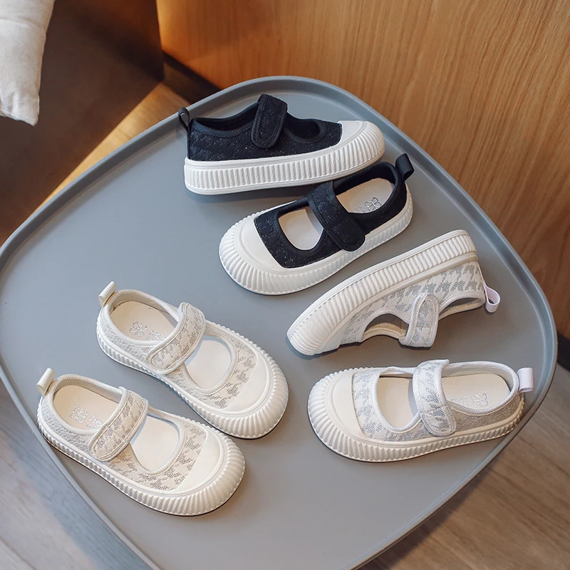 Children Canvas Shoes Summer Soft Hook & Loop Baby Boys and Girls Casual Shoes 2023 New Kids Fashion Versatile Thousand Grid