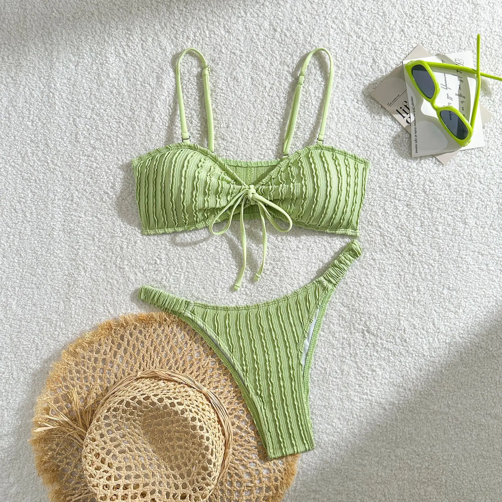 Sexy Palin gerippte Fliege-Bikini-Sets, zweiteilige Badeanzüge, Strandmode, Badeanzug, Badebekleidung, Biquini, Tankini, Strand-Outfits