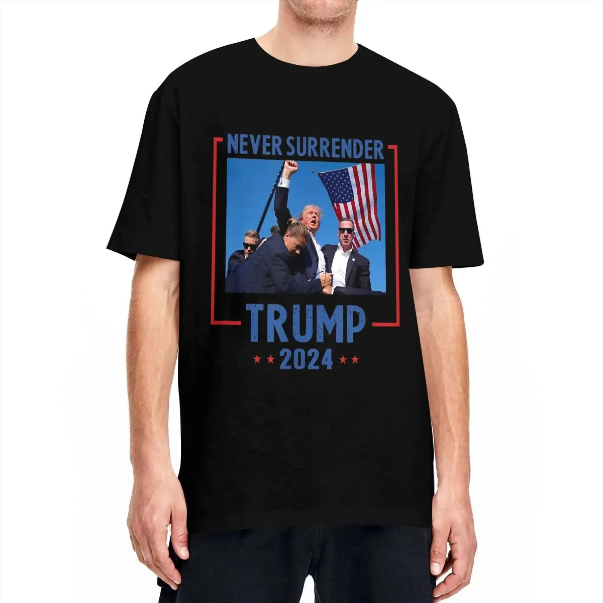 Men's Trump Speech Fist In The Air Pennsylvania Trump 2024 T-Shirts USA Flag Cotton Clothes Short Sleeve T-Shirt Tee Shirt