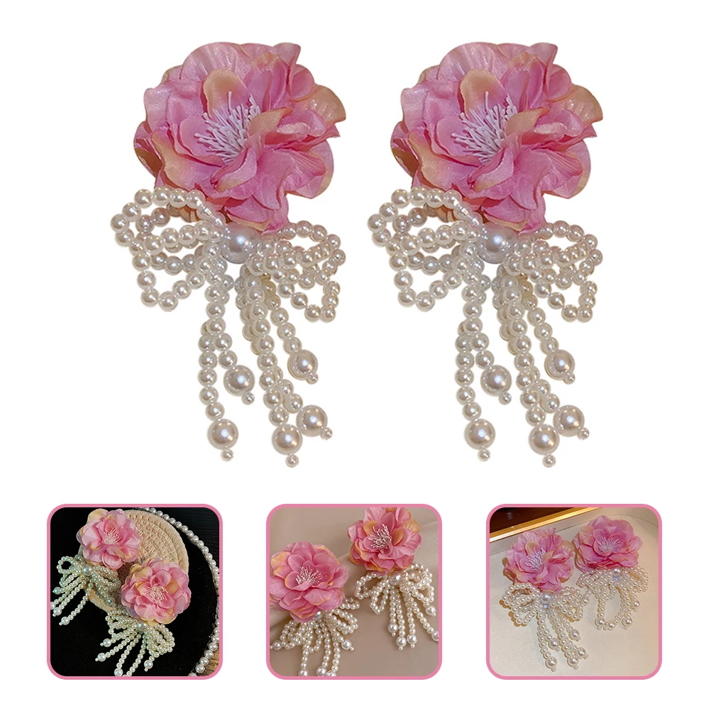 

1 Pair Flower Long Tassel Pearl Earrings Statement Dangling For Women Trendy Elegant Lightweight Drop Pendant Jewelry Gift Party