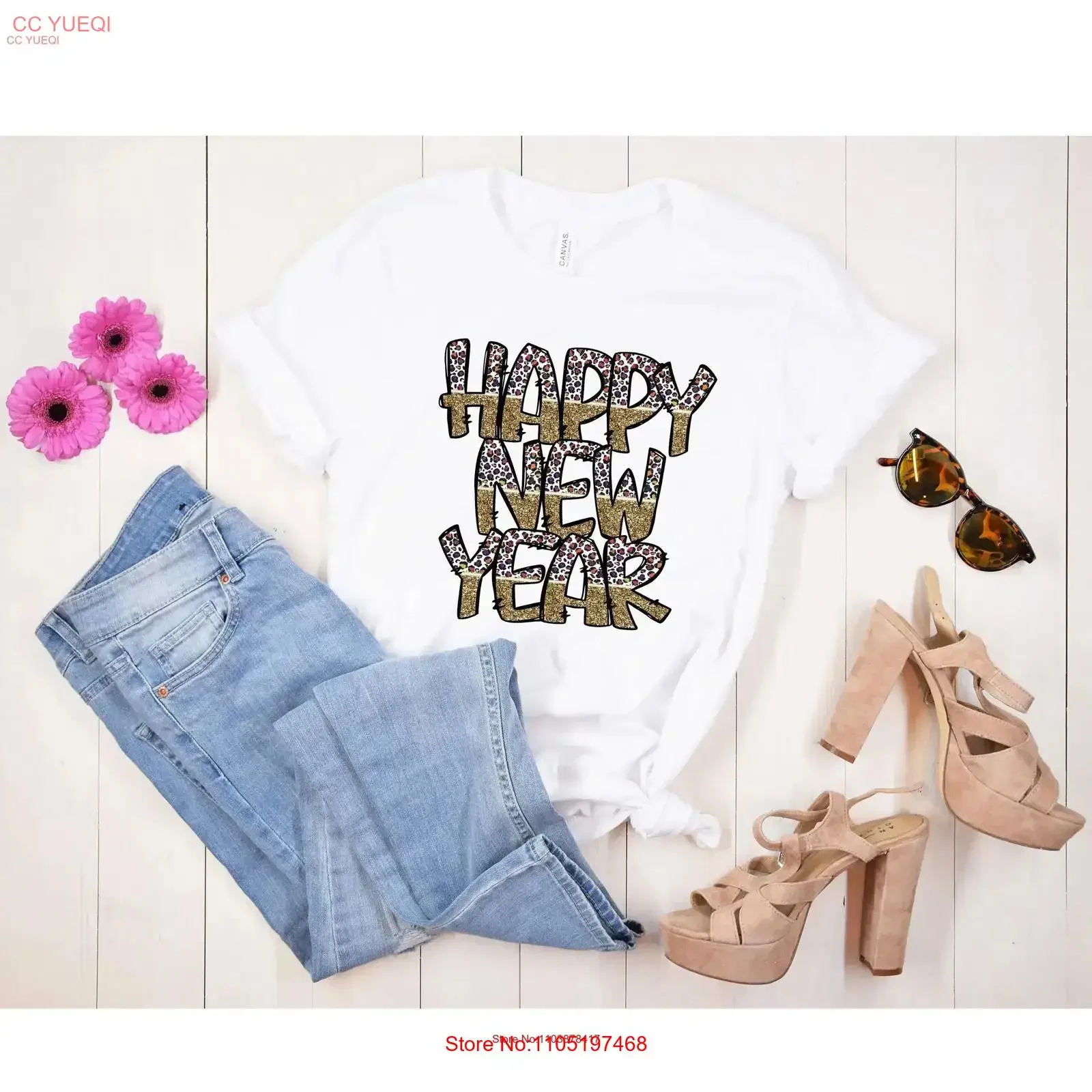 

Happy New Year T Shirt For Family Dinner Leopard Party Christmas Reunion Clothes vintage Washed Unisex Stylish Versatile homme