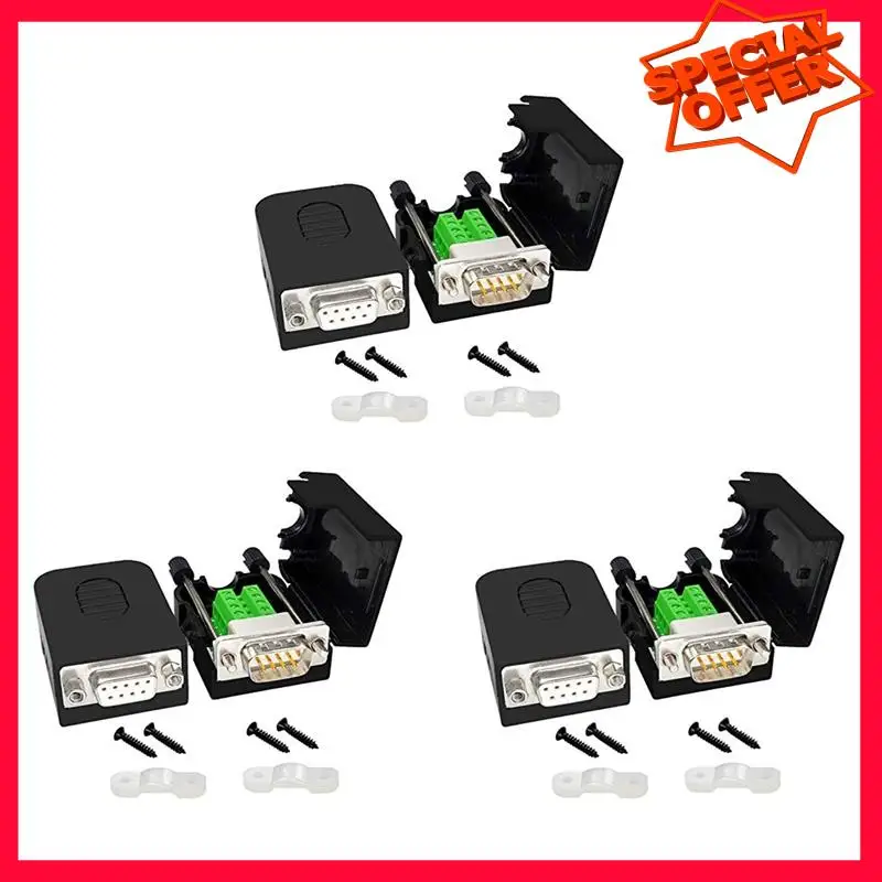 -ESTR DB9 Беспаечный разъем RS232 D-SUB Последовательный к 9-контактному разъему порта «папа-мама» адаптер с корпусом (3 шт.-папа + 3 шт.-мама)