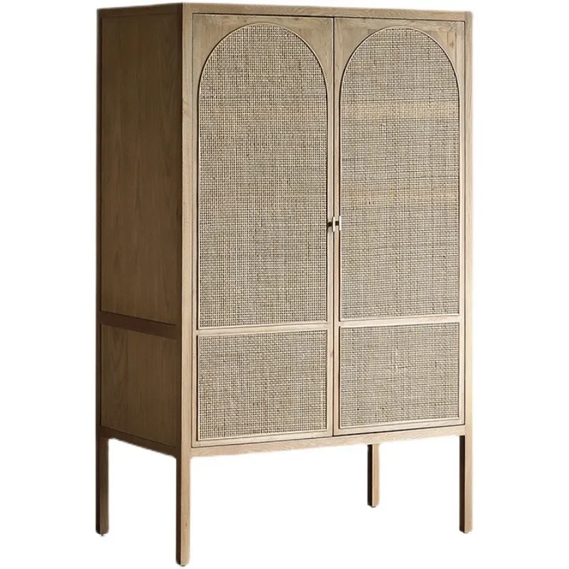 

Retro solid wood rattan wardrobe Nordic, home, storage storage cabinet, simple wabi sandy wind