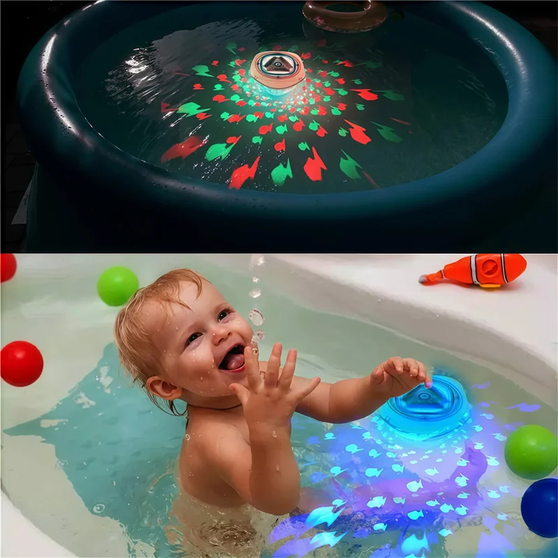 1Pcs Colorful LED Floating Light Waterproof Fish Projector Lamp for Pool Swim Kids Gift RGB Flashing Bathtub Light Underwater