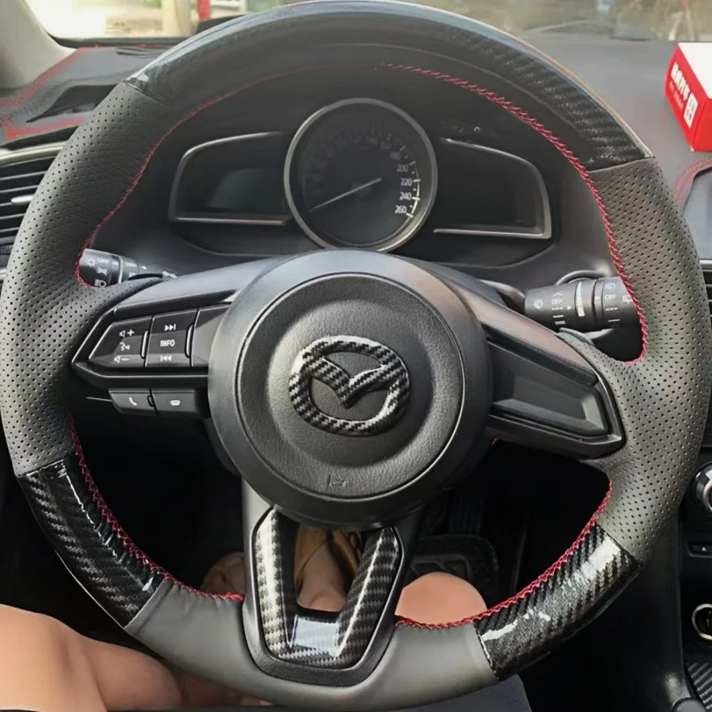 Customization Car Steering Wheel Cover Genuine Carbon Fibre Leather For Mazda 3 Axela 6 Atenza CX-5 2017 CX-3 CX-4 2018 2019