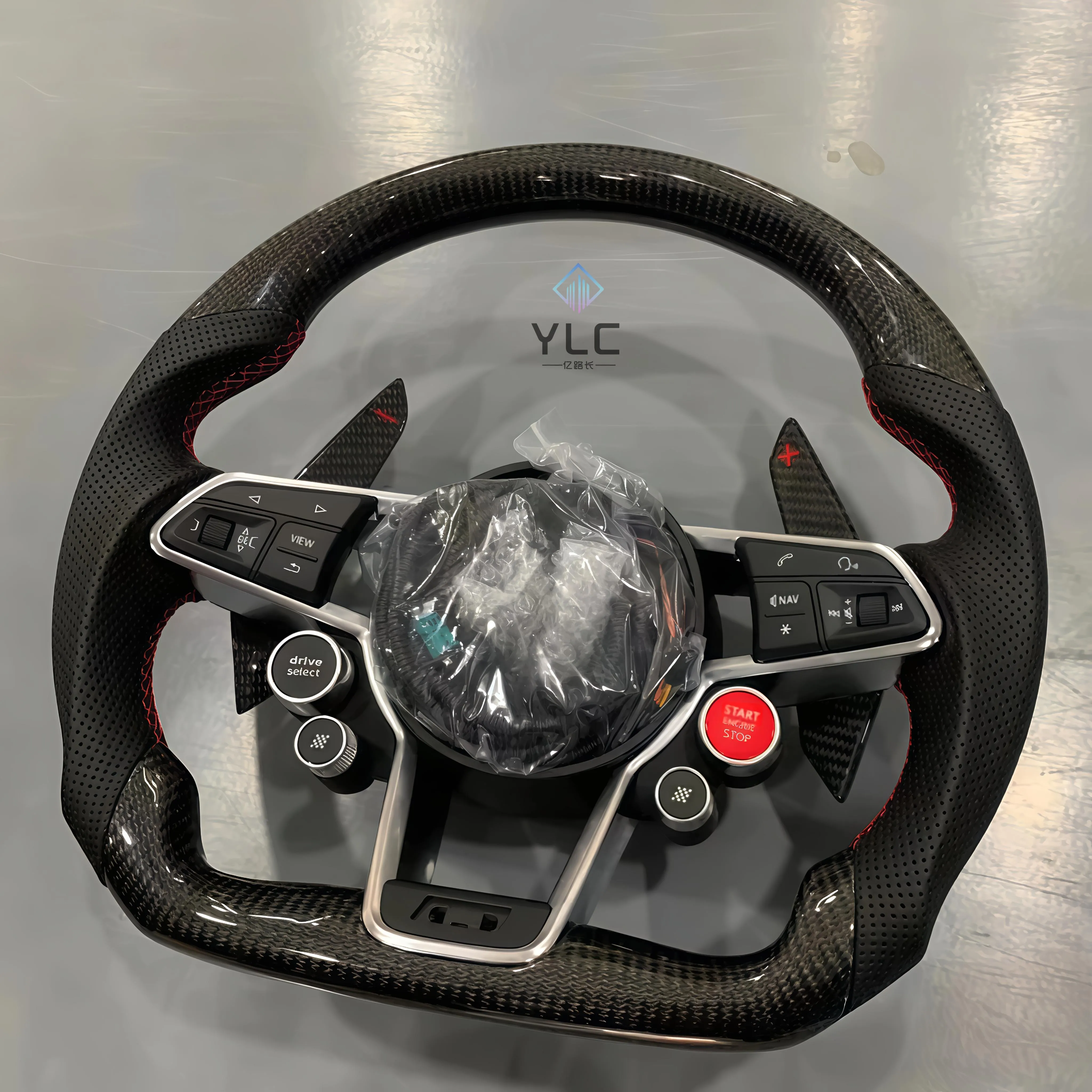 Half  Carbon Fiber Paddle LED Steering Wheel for Audi TT R8 A4 A5 B8 B9 S4 RS6 A6 C7 RS Q5 Q6 Without airbags