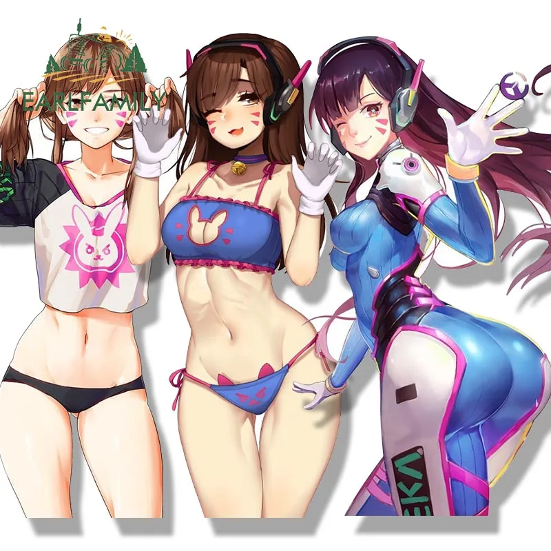 

EARLFAMILY Gyaru Girl D.Va Car Sticker Rear Windshield Car Trunk Decal SUGOI DEKAI Stickers Laptop Helmet Decor Car Accessories