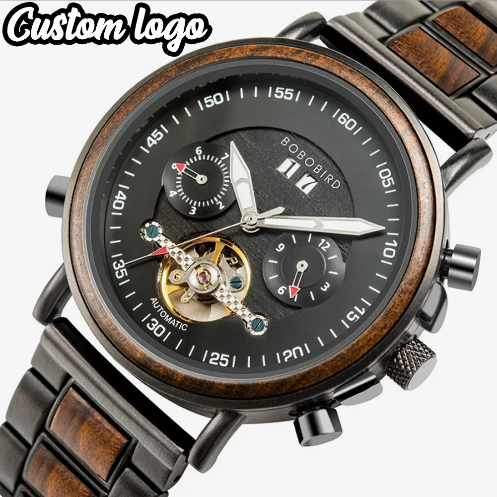 Orologio meccanico da uomo BOBO BIRD Orologio da polso automatico in legno Uomo Fashion Business Orologio con data automatica Orologio impermeabile haoхаantal hangi ku часы