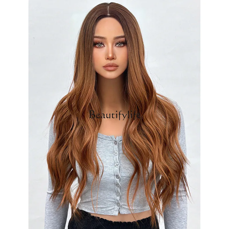 Wig full head women's medium length curly hair natural micro curl water ripple chemical fiber high temperature resistance