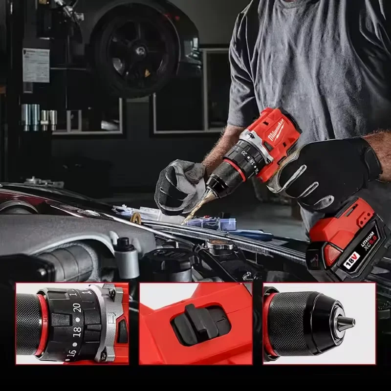 NIEUWE Milwaukee 250N.M Borstelloze Elektrische Klopboormachine LED Verlichting Accuschroevendraaier Oplaadbare 18V Batterij Motor Power Tool