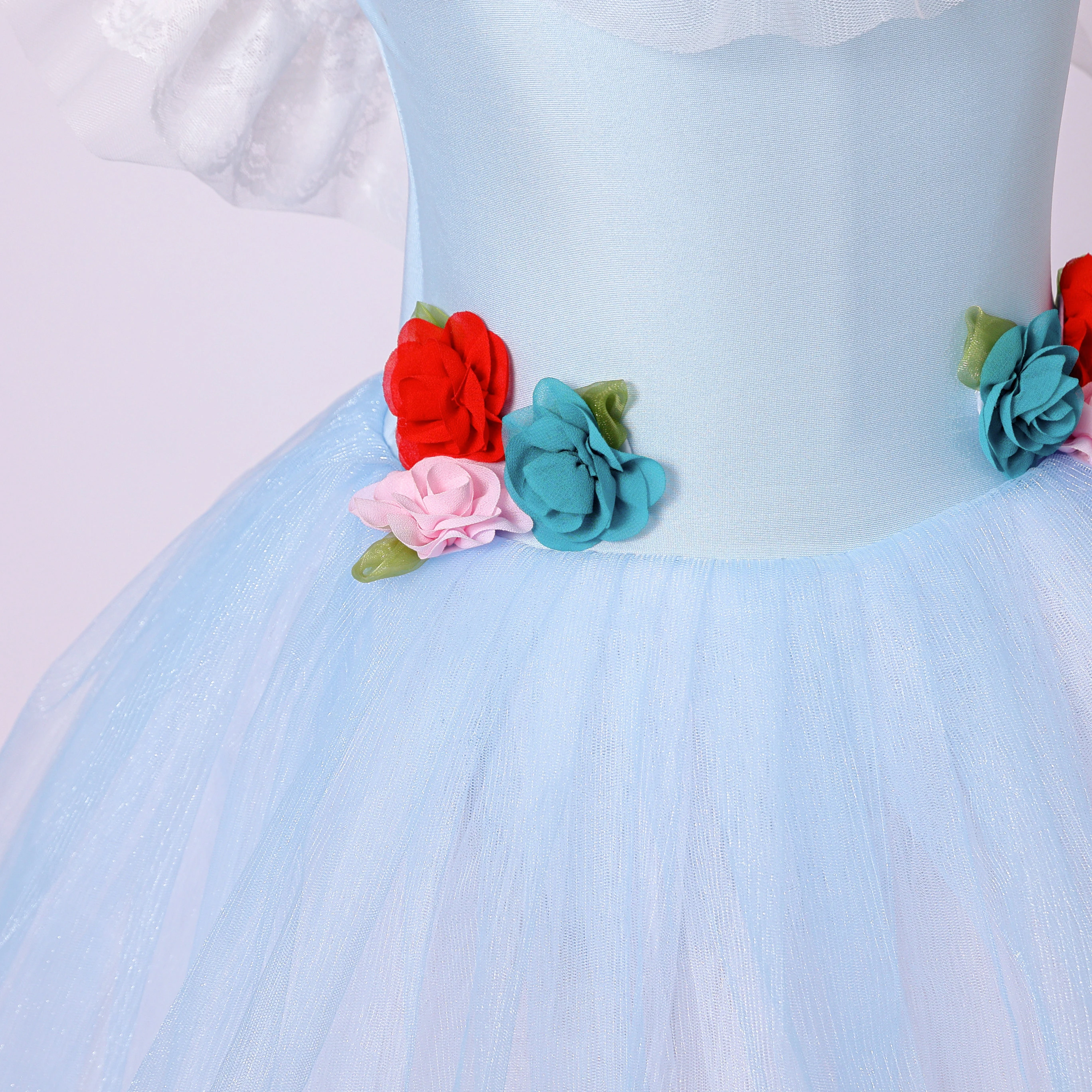 

Professional Elegant Gauzy Ballet Dress Lace Slash Neck Flower Splice Ballerina Party Dress Children Girl Ballet Dance Costumes