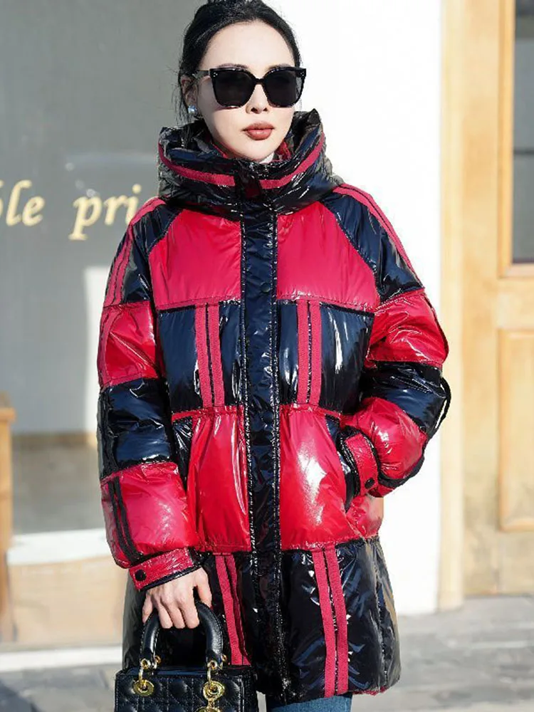 

Не стираемый женский пуховик средней длины, зима 20225, новый стиль, свободная теплая и глянцевая куртка высокого класса