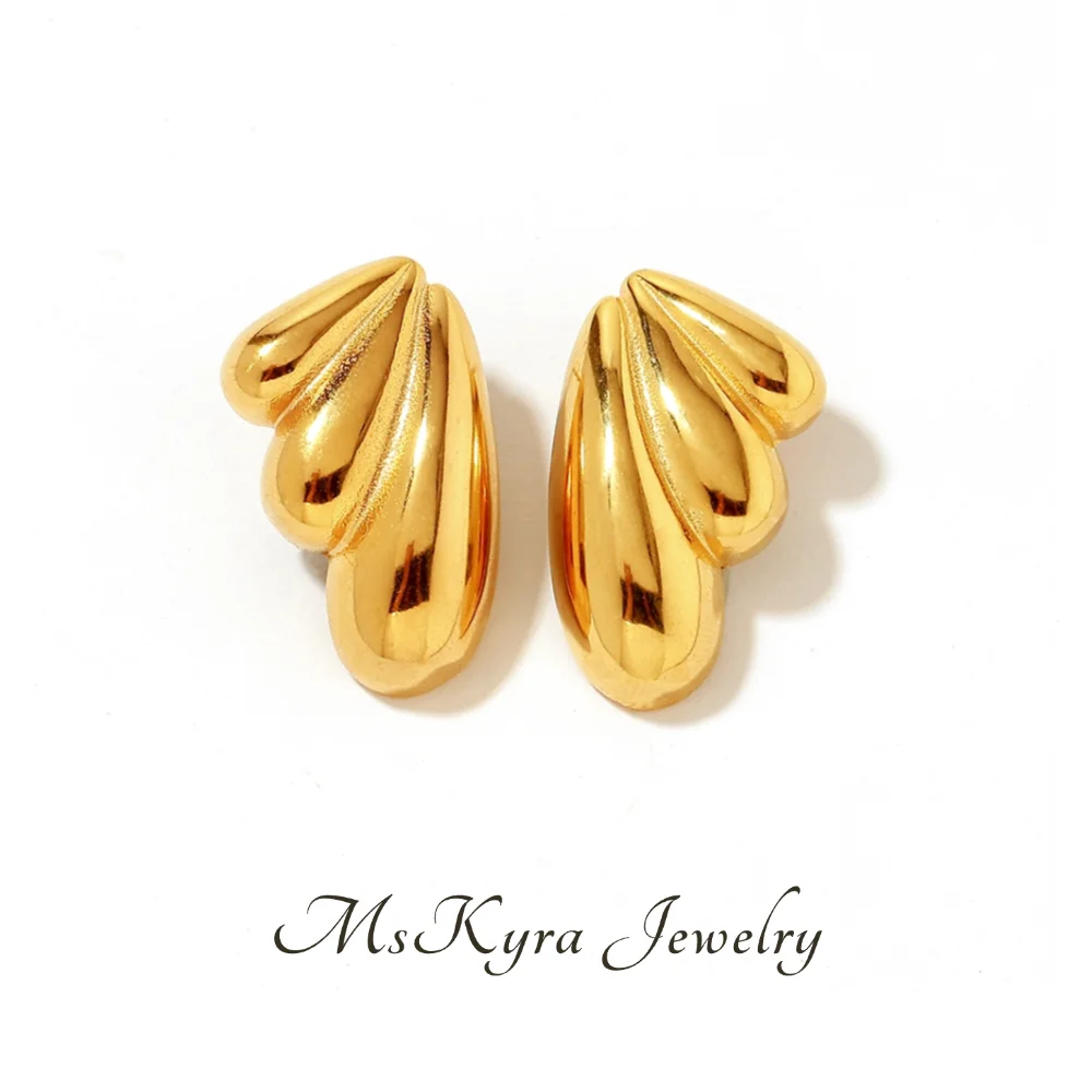 

MsKyra Stainless Steel Earring Plated 18k Gold Color Jewelry Wings Waterproof Daily Earring for Women Premium Gift