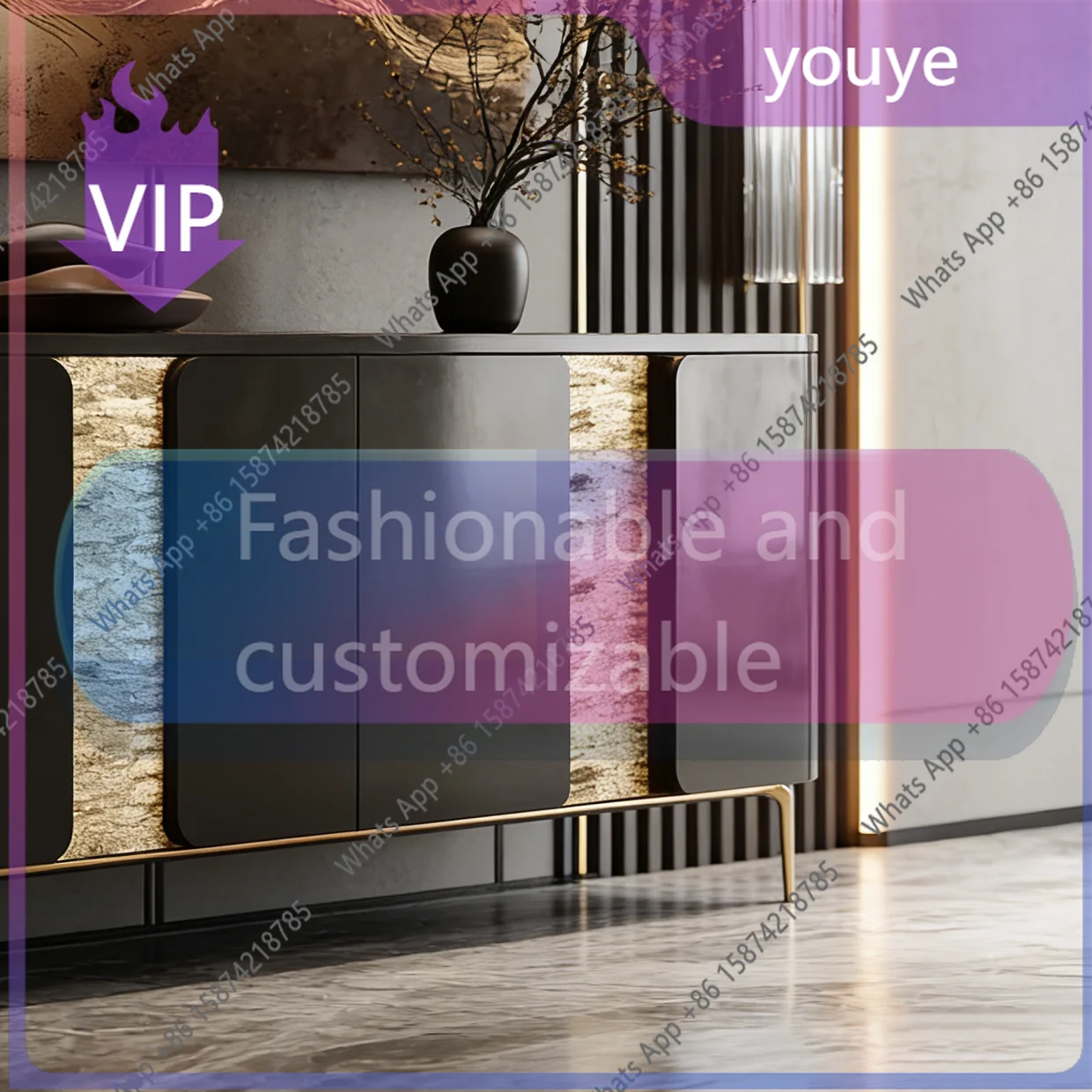 n-GThe New Medieval Style Entrance Cabinet Design Sense Solid Wood Carving Side Cabinet Integrated Against The Wall Entrance Cab