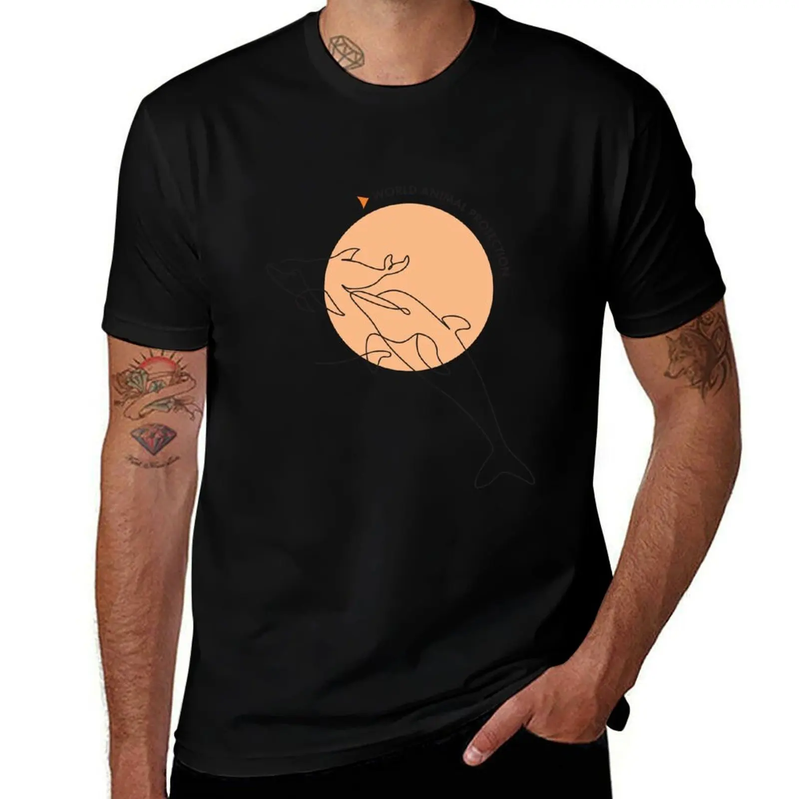 T-shirt à manches courtes et col rond, basique et uni, avec motif « Les dauphins appartiennent à la nature sauvage »