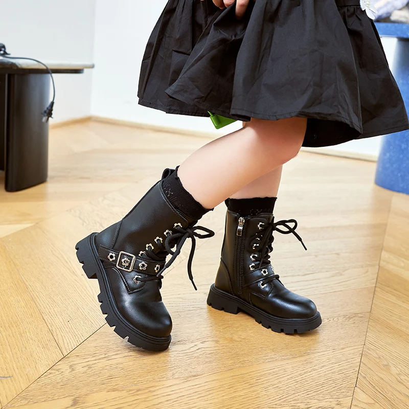 New Princess Shoes Flowers Cute Elegant Girls Mid-calf Boots for Catwalk 2023 Spring Autumn New Solid Color Korean Wind Non-slip