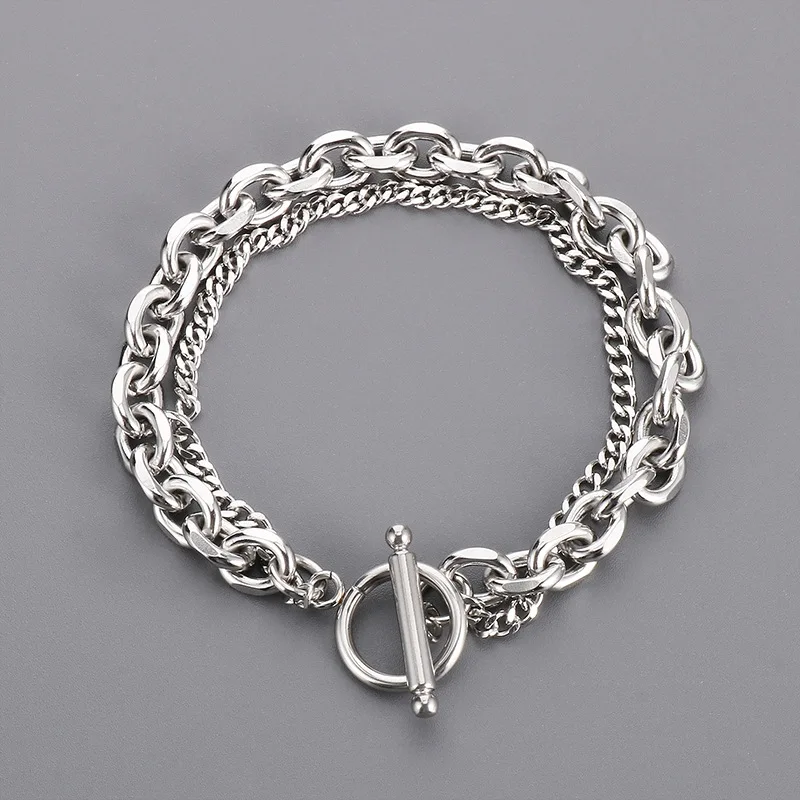 

Fashion Motorcycle Equipment Accessories Bracelet for Men Stainless Steel Cuban Chain Double-layer Cycling Bicycle Bracelet