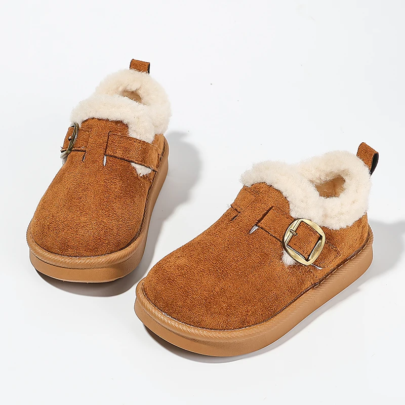 

Kids' Suede Warm Snow Boots Fleece-Lined Buckle Strap Cozy Winter Soft Sole Comfortable Indoor & Outdoor Footwear for Children